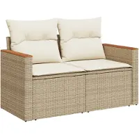 vidaXL Tuinbank 2-zits met kussens poly rattan beige