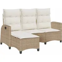 vidaXL Tuinbank met ligfunctie, kussens, L-vorm, beige, polyrotan