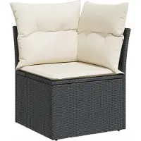 vidaXL Tuinhoekbank met kussens poly rattan zwart