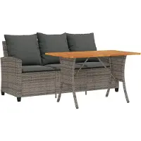 vidaXL Tuinbank 3-zits met kussens & tafel poly rattan grijs