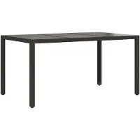 vidaXL Tuintafel met glazen blad 150x90x75 cm poly rattan zwart