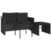vidaXL 3-delige Loungeset met kussens poly rattan zwart