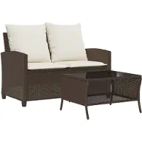 vidaXL Tuinbank 2-zits met kussens & tafel poly rattan bruin
