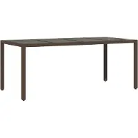 vidaXL Tuintafel met glazen blad, bruin, 190x90x75 cm, polyrotan