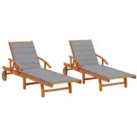 vidaXL Ligstoelen 2 st met kussens massief acaciahout