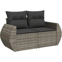 vidaXL Tuinbank 2-zits met kussens poly rattan grijs