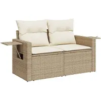 vidaXL Tuinbank 2-zits met kussens poly rattan beige