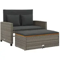 vidaXL Tuinbank 2-zits met kussens poly rattan en acaciahout grijs