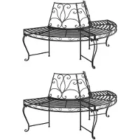 vidaXL Bankjes voor onder bomen, halfrond, 2 stuks, Ø160 cm, zwart, staal