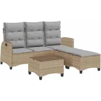 vidaXL 3-delige tuinmeubelset met kussens, L-vormig, beige, van polyrotan