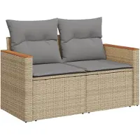 vidaXL Tuinbank met kussens, 2-zits, beige, van polyrotan