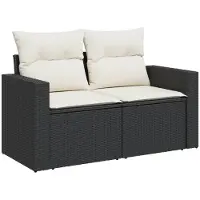 vidaXL Tuinbank 2-zits met kussens poly rattan zwart
