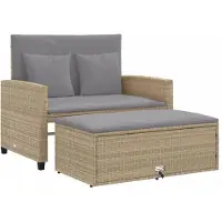 vidaXL Tuinbank met kussens, 2-zits, beige, van polyrotan