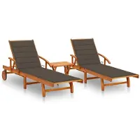 vidaXL Ligstoelen 2 st met tafel en kussens massief acaciahout
