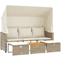vidaXL Tuinbank 3-zits met luifel en voetenbanken poly rattan beige