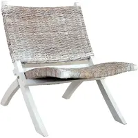 vidaXL Relaxstoel natuurlijk kubu rattan en massief mahoniehout wit