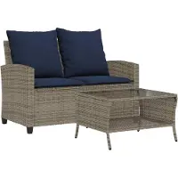 vidaXL Tuinset, 2-zitsbank met kussens en tafel, grijs, polyrotan