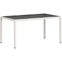 vidaXL Tuintafel met glazen blad 150x90x75 cm poly rattan wit