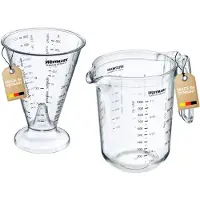 Westmark Set, 2 delen: 1 maatkan + 1 maatbeker met fijne meetkegel, meertalig en met verschillende maateenheden, volume: 0.5 + 1 liter, Gerda, plastic, transparant,