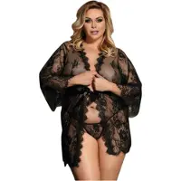 Subblime Queen Plus - dames kimono set - kant - zwart - XL-2XL