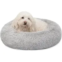 Lionto Donut hondenbed, zacht pluche & verhoogde rand 50 cm lichtgrijs