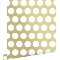 ESTAhome behang grote stippen glanzend goud en wit - 53 cm x 10.05 m - 139116