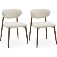 COLAMY 2-delige set eetkamerstoelen, bekleed, met metalen poten, antislipvoetjes en een gebogen rugleuning, beige