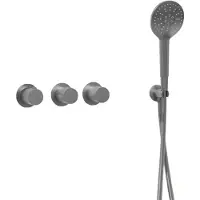 FortiFura Nebbio Badcombinatie-set - thermostaatkraan - wandaansluitbocht met handdouchehouder - gladde doucheslang - ronde handdouche - badvulcombinatie - PVD - geborsteld RVS