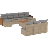 vidaXL 11-delige Tuinset met kussens poly rattan beige