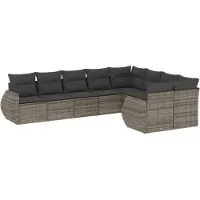 vidaXL 9-delige Loungeset met kussens poly rattan grijs