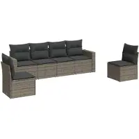 vidaXL 6-delige Loungeset met kussens poly rattan grijs