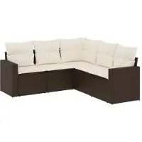 vidaXL 5-delige Loungeset met kussens poly rattan bruin