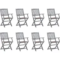 vidaXL Inklapbare stoelen 8 st met kussens massief acaciahout