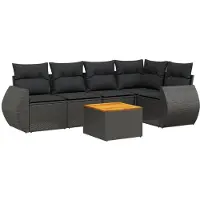 vidaXL 6-delige tuinmeubelset met kussens, zwart, polyrotan