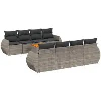 vidaXL 9-delige tuinmeubelset met kussens, grijs, polyrotan