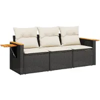 vidaXL 3-delige tuinmeubelset met kussens, zwart, polyrotan