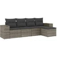 vidaXL 5-delige Loungeset met kussens poly rattan grijs