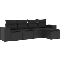 vidaXL 5-delige Loungeset met kussens poly rattan zwart