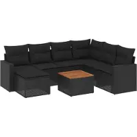 vidaXL 8-delige Loungeset met kussens poly rattan zwart