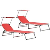 vidaXL Opklapbare ligbedden met zonnedak, 2 stuks, aluminium, Textilene, rood