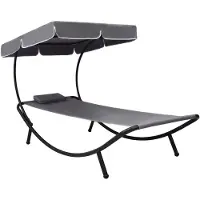 vidaXL Loungebed met luifel en kussen grijs