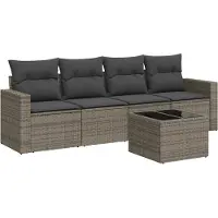 vidaXL 5-delige Loungeset met kussens poly rattan grijs