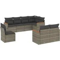 vidaXL 8-delige Loungeset met kussens poly rattan grijs