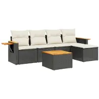 vidaXL 6-delige tuinmeubelset met kussens, zwart, polyrotan