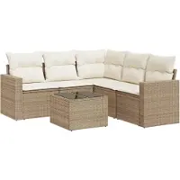 vidaXL 6-delige Loungeset met kussens poly rattan beige