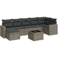 vidaXL 8-delige Loungeset met kussens poly rattan grijs