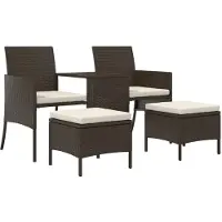 vidaXL Tuinbank 2-zits met tafel en voetenbanken poly rattan bruin