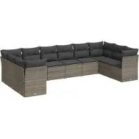 vidaXL 10-delige Loungeset met kussens poly rattan grijs