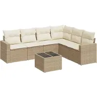 vidaXL 7-delige Loungeset met kussens poly rattan beige
