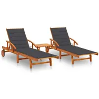 vidaXL Ligstoelen 2 st met tafel en kussens massief acaciahout